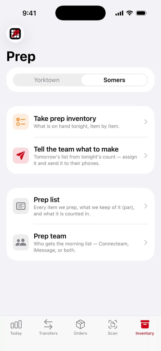 Prep screen in Slice Supply